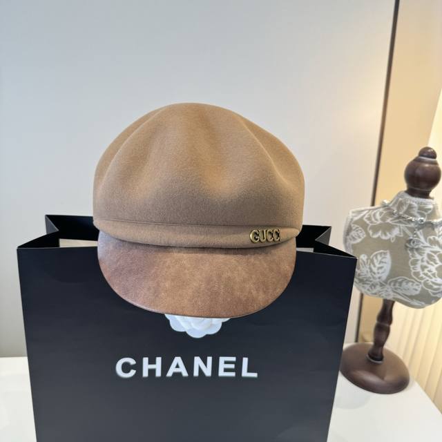 Gucci Fall/Winter New Wool Duckbill Military Cap, 100% Wool Fabric, Head Circumf