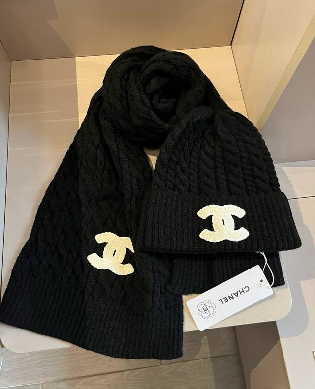 Chanel Knitted Scarf and Hat Set Official Style Ddd