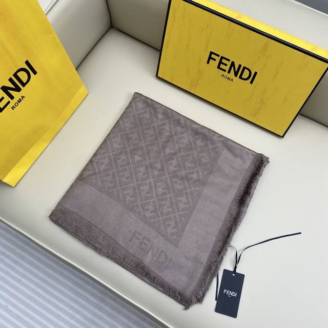 Double F Logo Silk & Wool Shawl (Ddd) 140*140cm. 60% Silk, 40% Wool (Ddd) A ligh