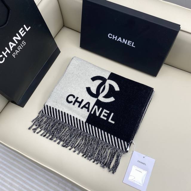 Chanel Classic Tricolor Two-Tone Scarf (Ddd) Original Label, Super Fine Two-Tone