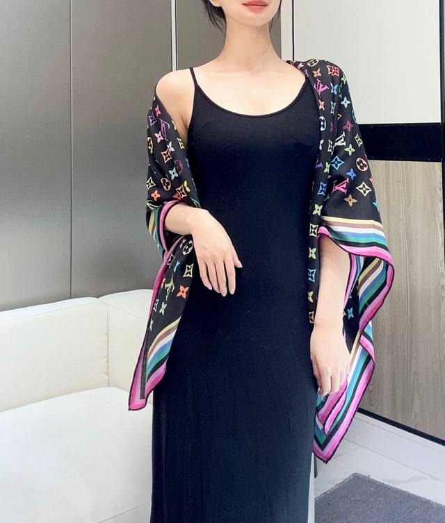 This Louis Vuitton x Tm Monogram Multicolor shawl is from a collaboration betwee