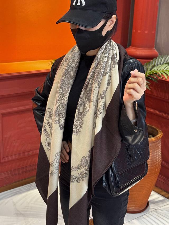 "Gorgeous Reins Floral Edition" 140 Silk Wool Square Scarf (Ddd) 140 Top-Grade S