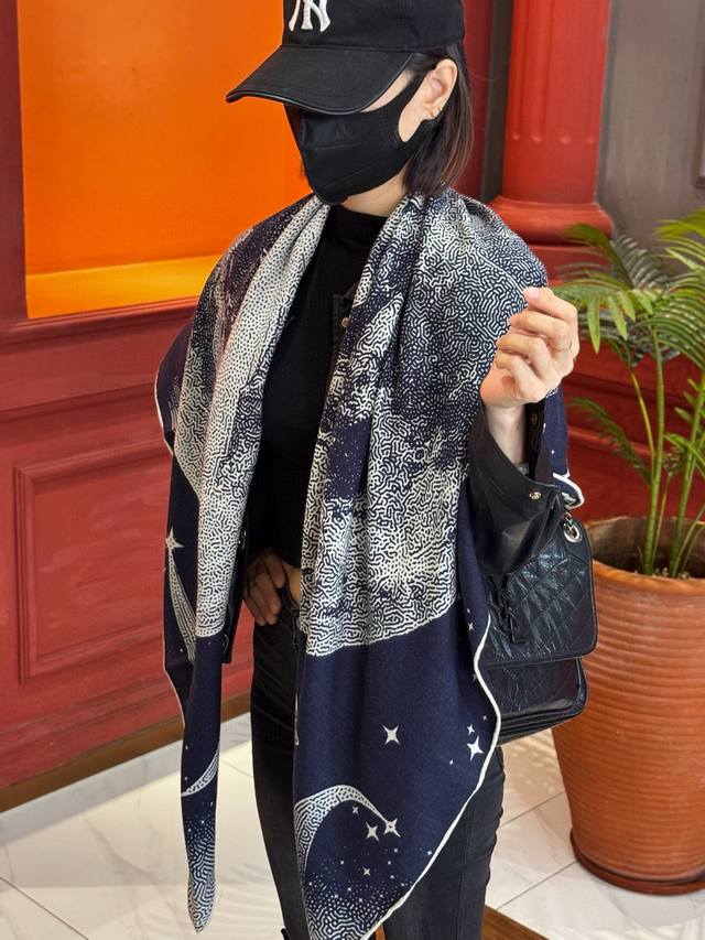 Hermes Clair De Lune Cashmere and Silk Shawl, hand-rolled hem. 70% cashmere, 30%