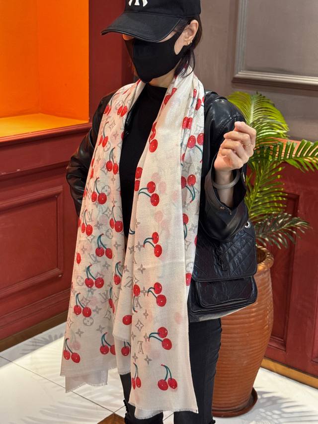New Arrival: Glowing Cherry Blossom Cashmere Square Scarf (LV x Takashi Murakami