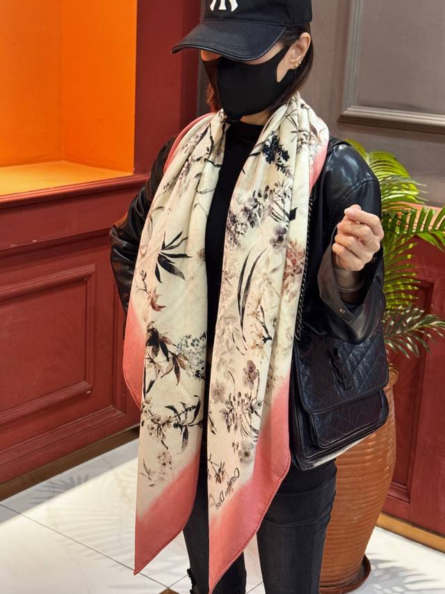 Dior 140 Silk & Wool Reversible Tonal Print Shawl with Millefiori Pattern This s