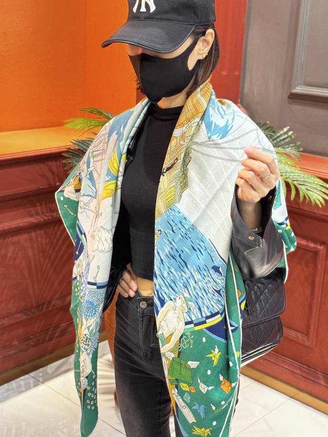 Full Speed Ahead "140 Double-Sided Silk and Wool Shawl Hand-rolled Hem Silk and