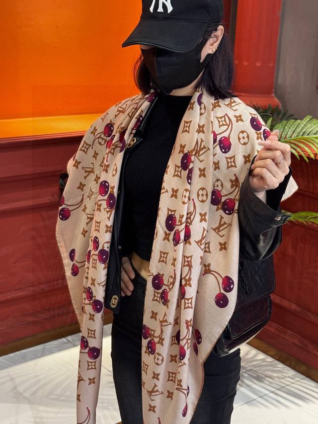 Louis Vuitton x Tm Monogram Cerise 140 Silk & Wool Handkerchief. This Louis Vuit