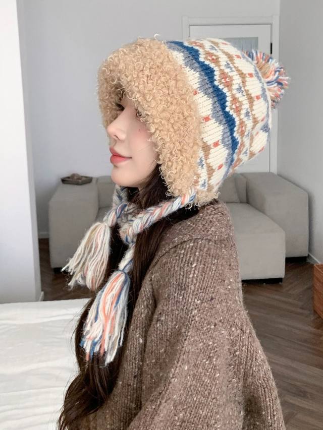 Moncler Women's Autumn/Winter Warm Jacquard Braid Knit Hat, Winter Cycling Korea