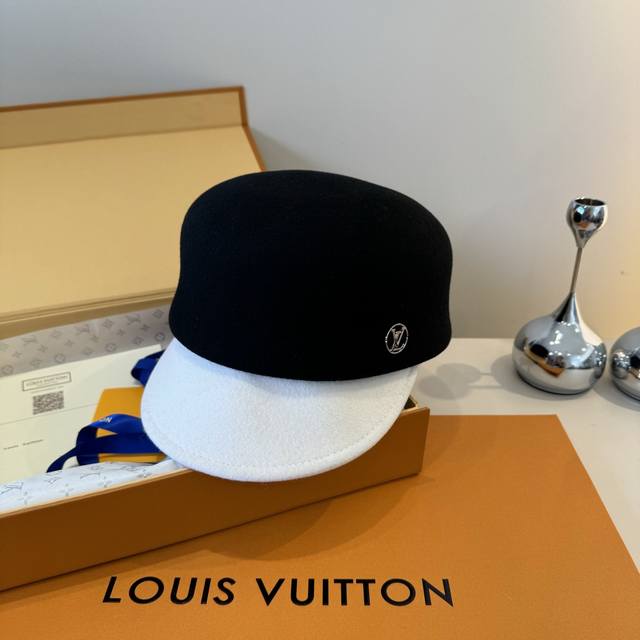 Louis Vuitton wool cap, washed leather brim, high-end color blocking, 100% wool,