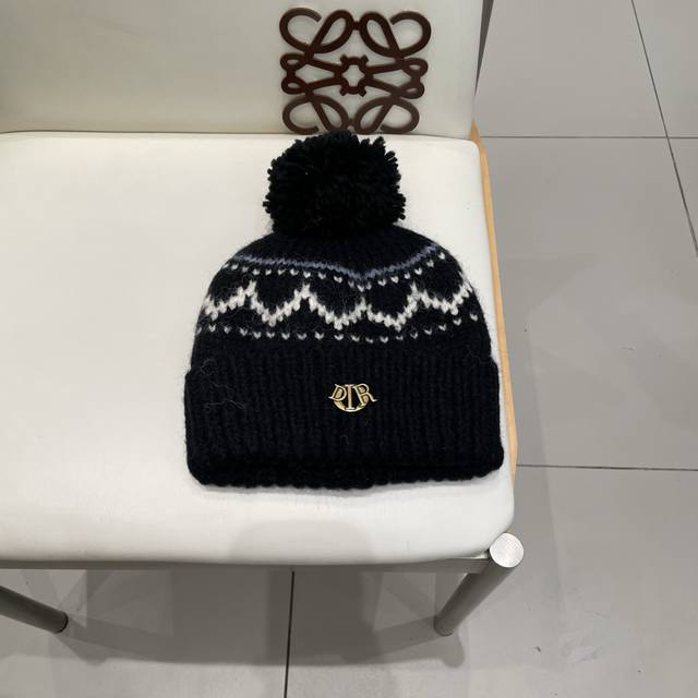 Dior Fair Isle style jacquard pom-pom wool hat for women, autumn and winter warm
