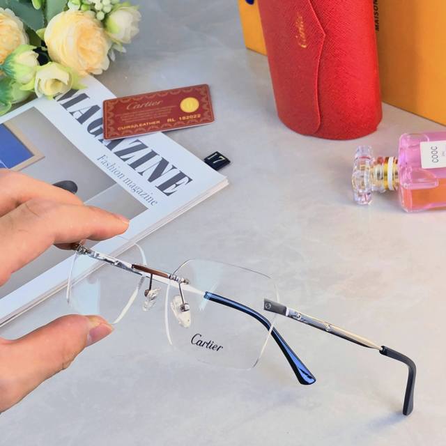 Cartie* Stylish and elegant non-prescription glasses, gold-rimmed frameless glas