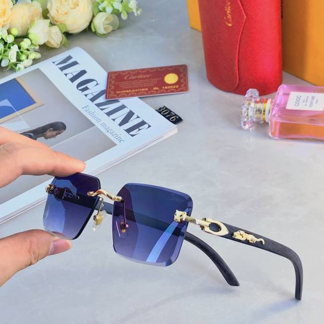 Cartie* European and American style gold frameless chamfered sunglasses 2025 new