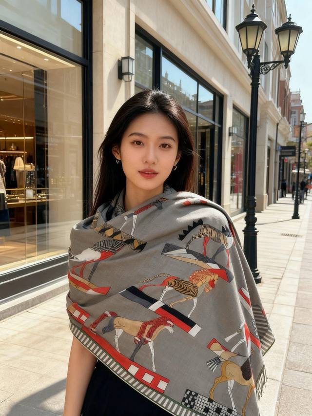 Full Speed Ahead "140 Double-Sided Velvet Shawl" Hand-rolled Hem Silk and Wool S