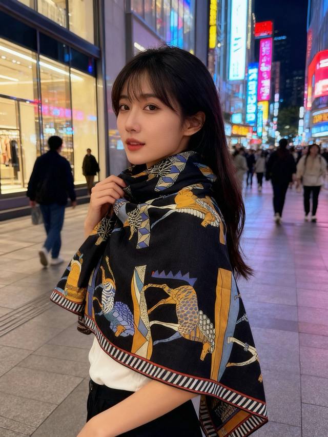 Full Speed Ahead "140 Double-Sided Velvet Shawl" Hand-rolled Hem Silk and Wool S