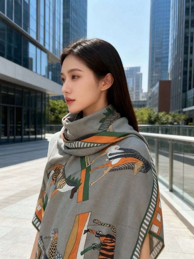 Full Speed Ahead "140 Double-Sided Velvet Shawl" Hand-rolled Hem Silk and Wool S