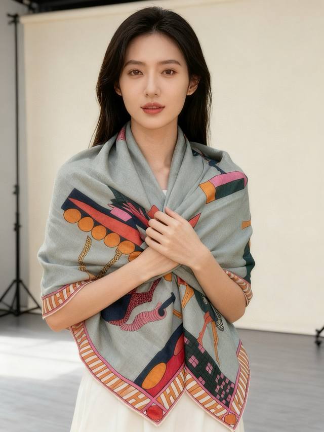 Full Speed Ahead "140 Double-Sided Velvet Shawl" Hand-rolled Hem Silk and Wool S