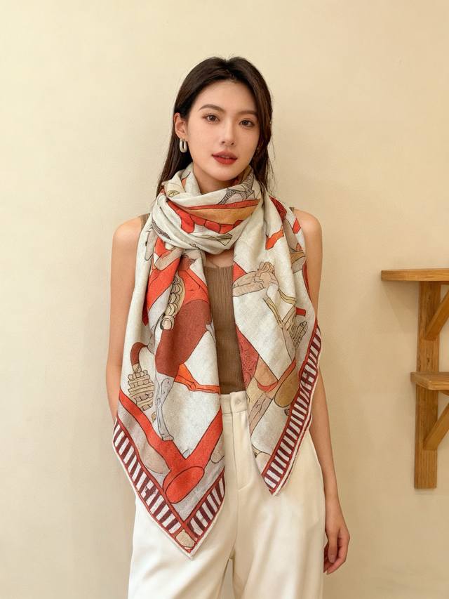 Full Speed Ahead "140 Double-Sided Velvet Shawl" Hand-rolled Edge Silk and Wool