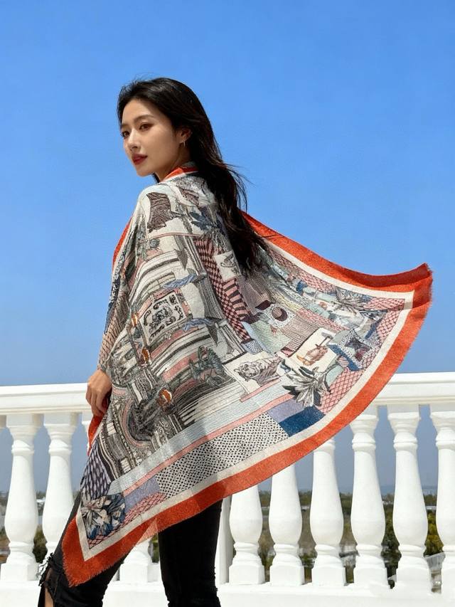 A glowing, shiny Hermes scarf, purchased directly from the Hermes boutique and h