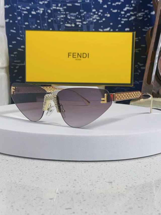 Fendi 2025 New Letter F Rhinestone-Studded Frameless Cat-Eye Sunglasses Retro Eu