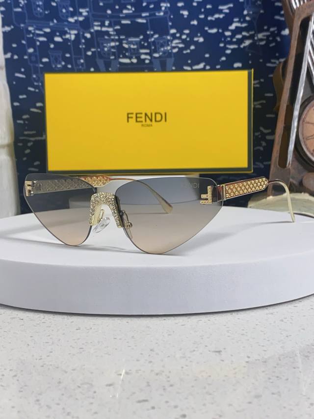 Fendi 2025 New Letter F Rhinestone-Studded Frameless Cat-Eye Sunglasses Retro Eu