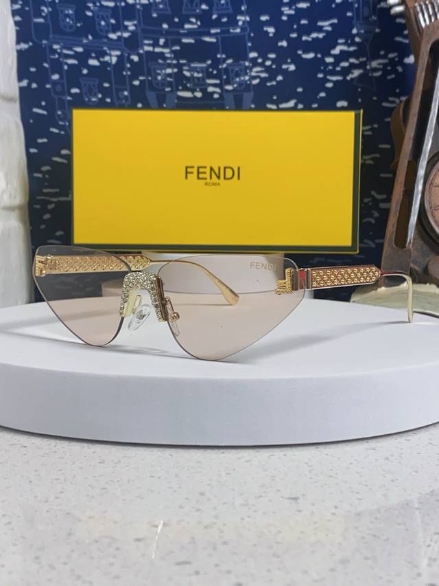 Fendi 2025 New Letter F Rhinestone-Studded Frameless Cat-Eye Sunglasses Retro Eu