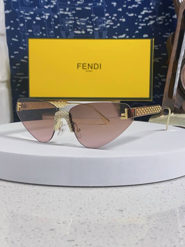 Fendi 2025 New Letter F Diamond-Studded Frameless Cat-Eye Sunglasses Retro Europ