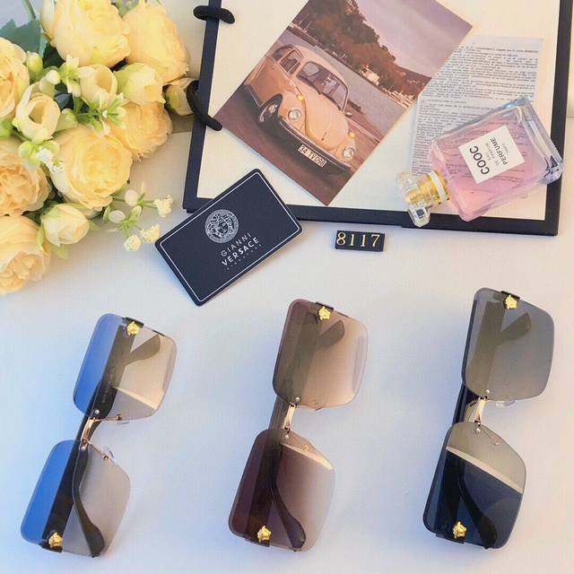 Versac* New Frameless Beveled Trim High-End Luxury Style Women's Sunglasses, Tre