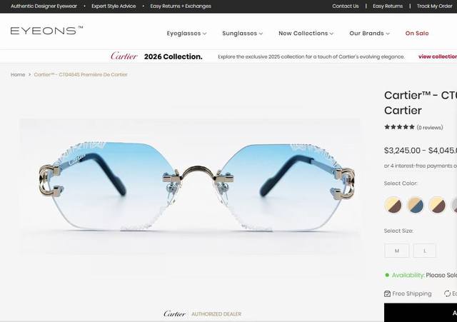 Cartie*Model: Ct0767S Size: 142 Titanium Sunglasses, Photochromic Lenses Ddd