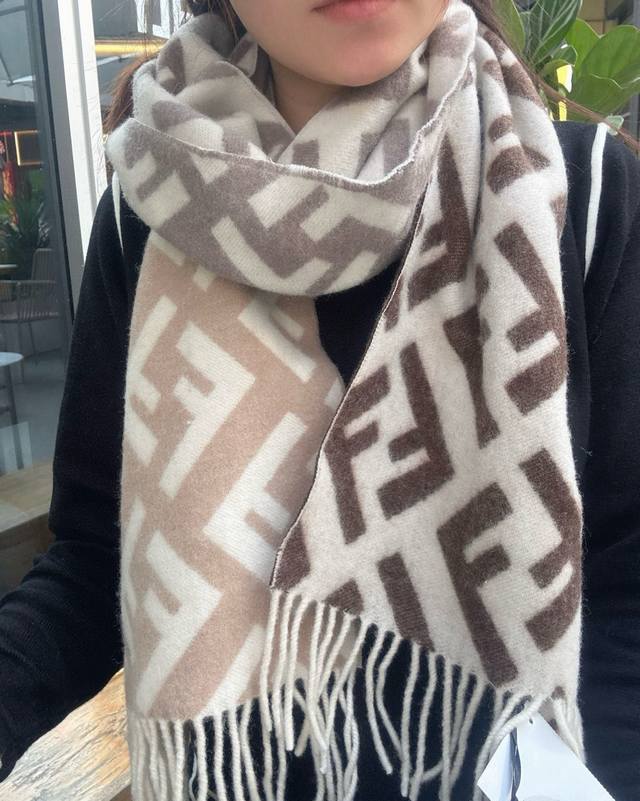Fendi New Monogram Gradient Double-Sided Cashmere Scarf. Soft and delicate doubl