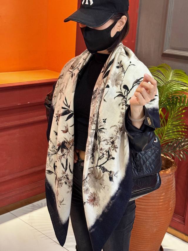 Dior 140 Velvet Reversible Tonal Print Shawl with Millefiori Pattern This shawl