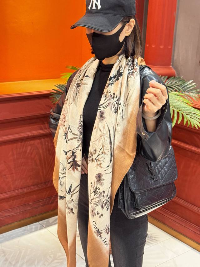 Dior 140 Velvet Reversible Tonal Print Shawl with Millefiori Pattern This shawl