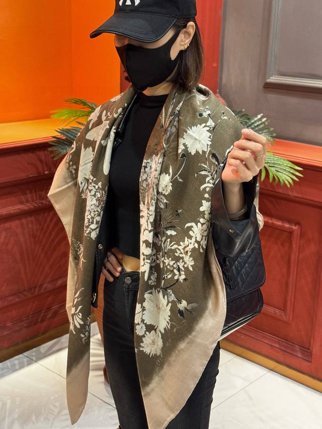 Dior 140 Velvet Reversible Tonal Print Shawl with Millefiori Pattern This shawl