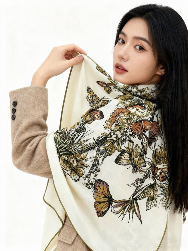 Dior Print Shawl 140 Top Velvet Reversible Tone Dior Camo Papillon Pattern This