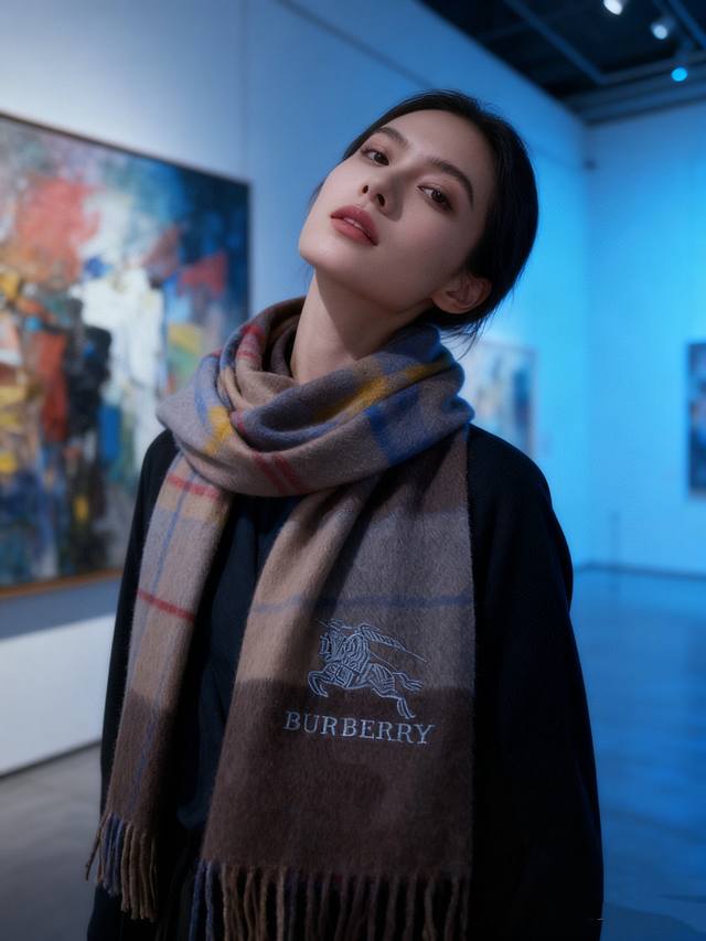 Great find! Burberry men's and women's checkered equestrian embroidered scarf. A