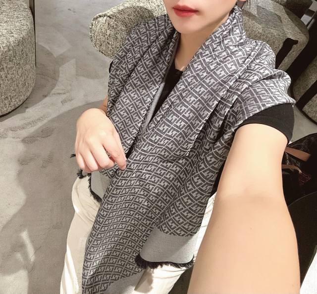 Ff Letter Jacquard Shawl Ddd: Double F Jacquard Large Square Scarf, a new boutiq