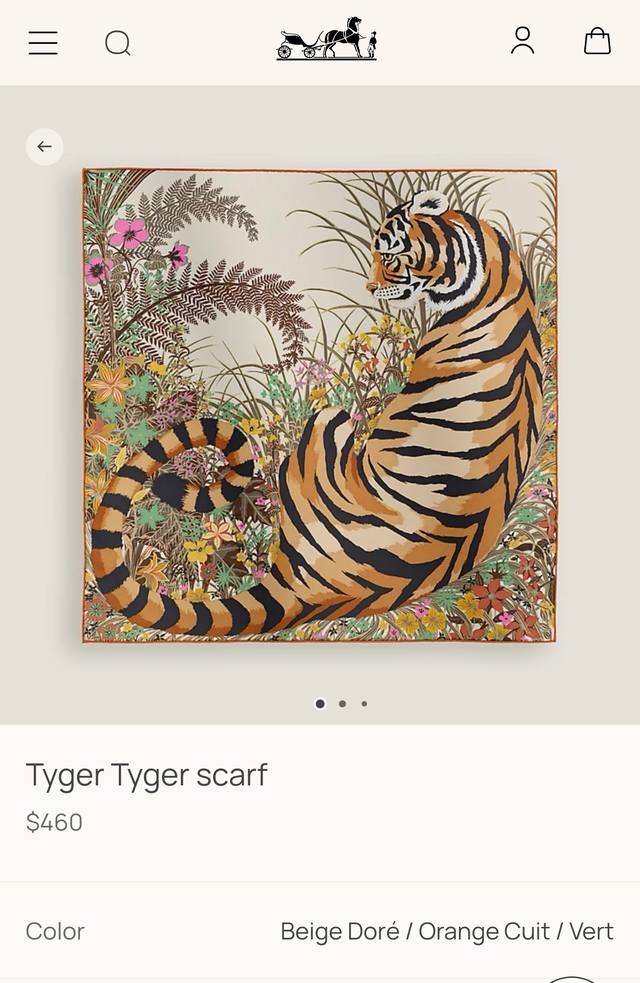 Shms2562 18 momme double-sided 90X90Cm twill silk Hermes Tiger Power Ddd