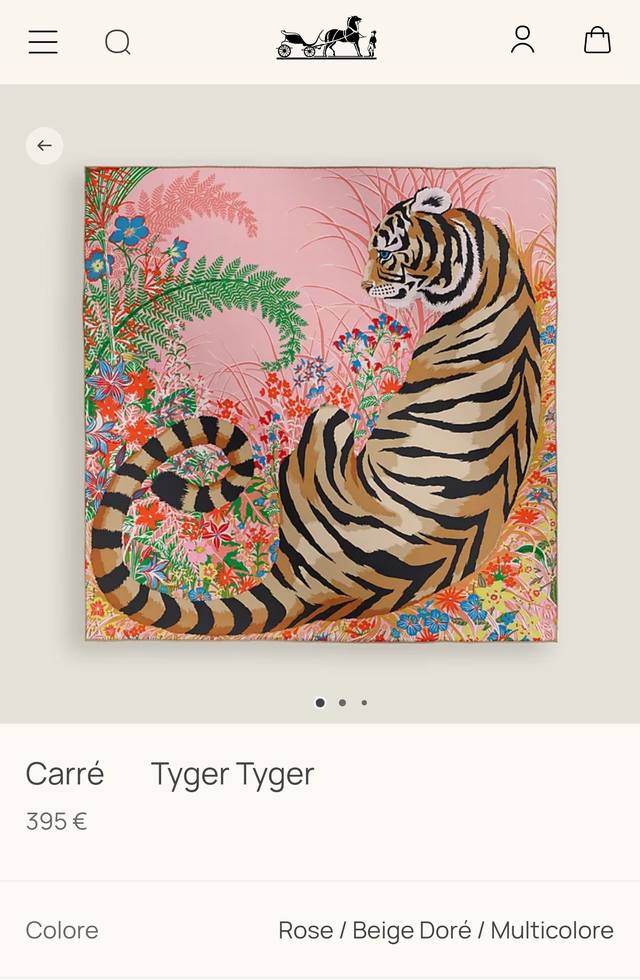 Shms2562 18 momme double-sided 90X90Cm twill silk Hermes Tiger Power Ddd