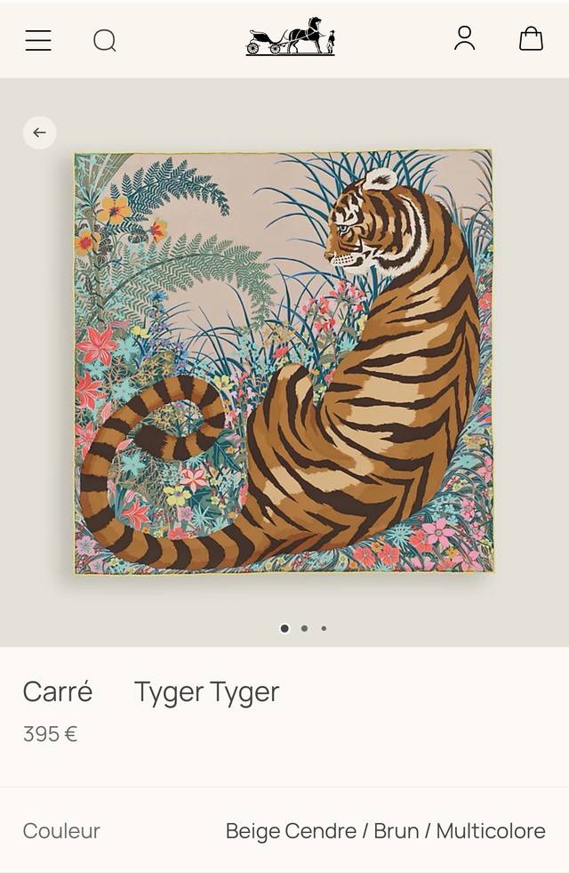 Shms2562 18 momme double-sided 90X90Cm twill silk Hermes Tiger Power Ddd