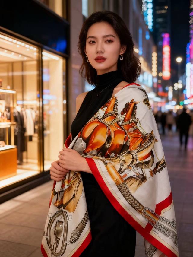 New Arrival: Velvet Double-Sided Tone-on Shawl 140cm "Crossbow Style Horse-Drawi