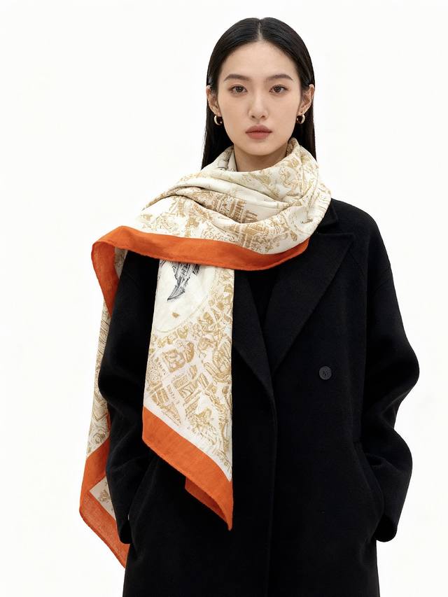 Top-grade silk cashmere double-sided matching color shawl "City of Galloping Hor