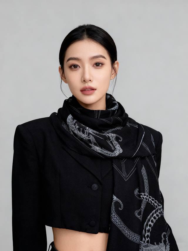 "Feast" 140cm Velvet Premium Black Square Scarf, Reversible, Hand-rolled Edge Ve