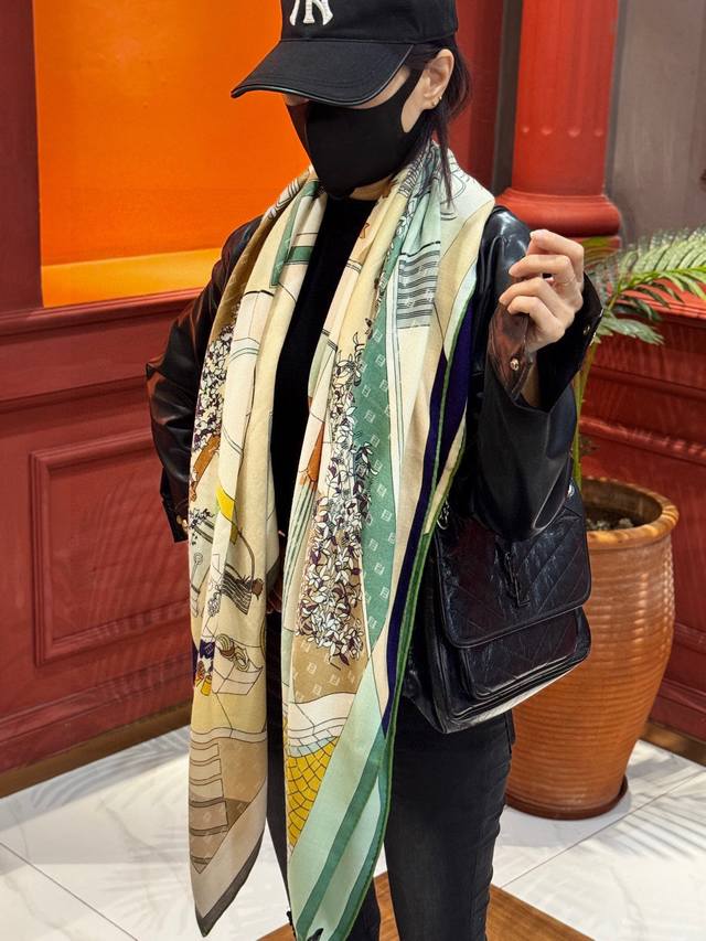 Fendi square scarf in velvet. Featuring a custom "Walking Around Rome" pattern i