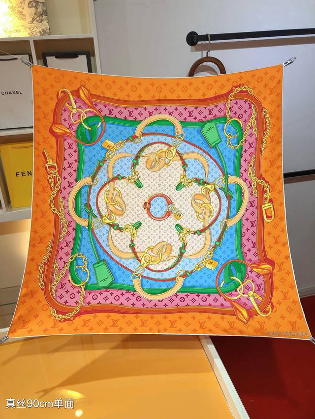 Slv2439 Original LV Flower And Straps Silk 90cm Square Scarf. This scarf blends