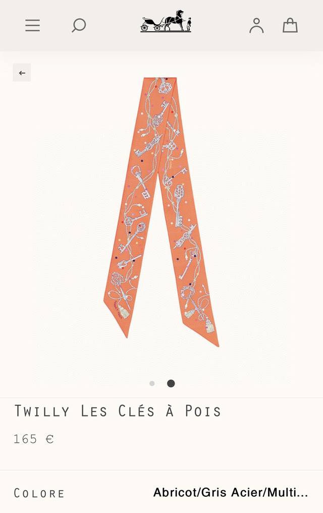 Phms2230 Hermes Polka Dot Key Twilly Scarf. Made of top-quality twill silk, the