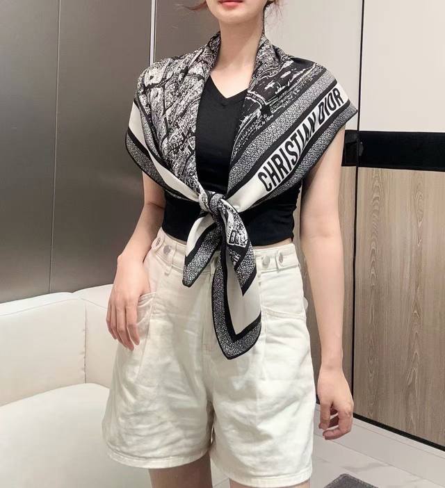 Dior Paris Map Golden Size 110*110 Double-sided Tone-on Velvet Square Scarf Sist