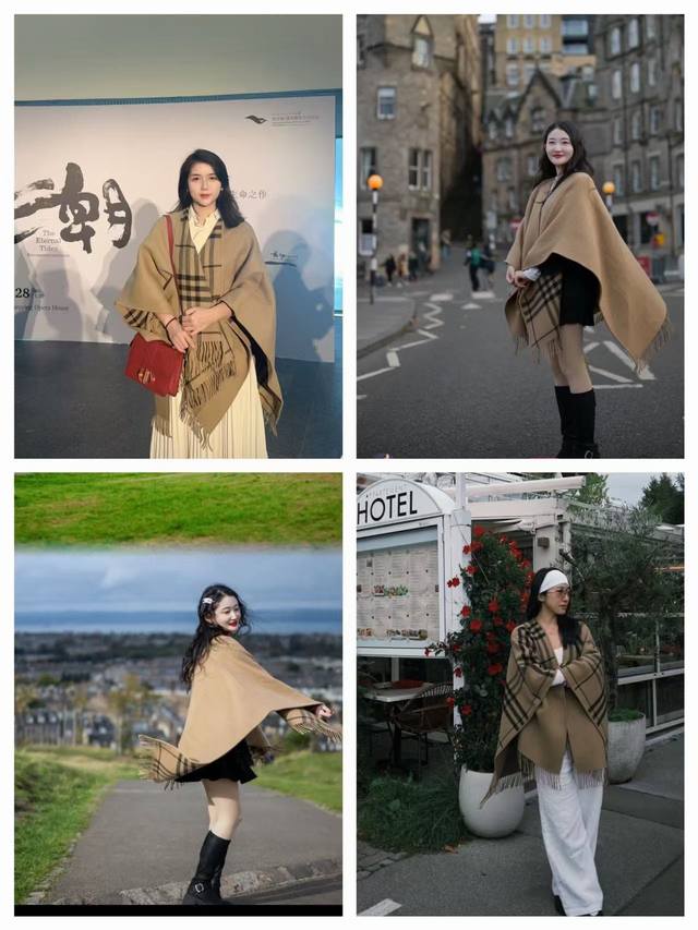 Burberry new double-sided check cape shawl, super beautiful brown, Instagram sty