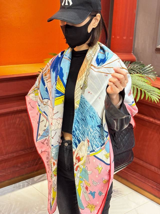 Full Speed Forward" 140 Double-Sided Velvet Shawl Hand-rolled Edge Silk and Wool