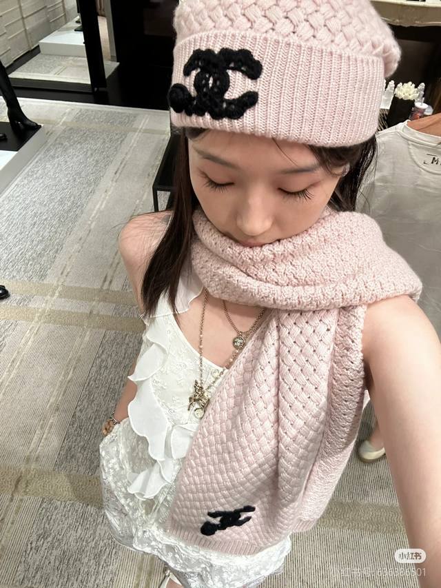 Scarf 135 Hat Chanel-style crocheted double C cashmere ribbed scarf set (can be