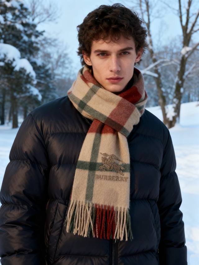 New arrival! Burberry men's and women's checkered equestrian embroidered scarf.