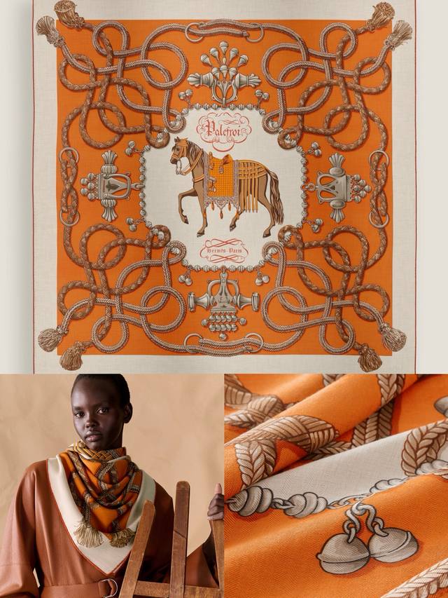 New Arrival: "Saddle Horse" 140cm Double-Sided Printed 140cm Square Shawl. Hand-